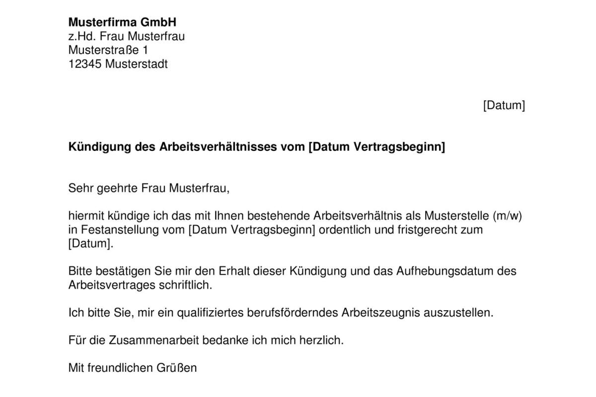 arbeitsvertrag zum 15. kündigen